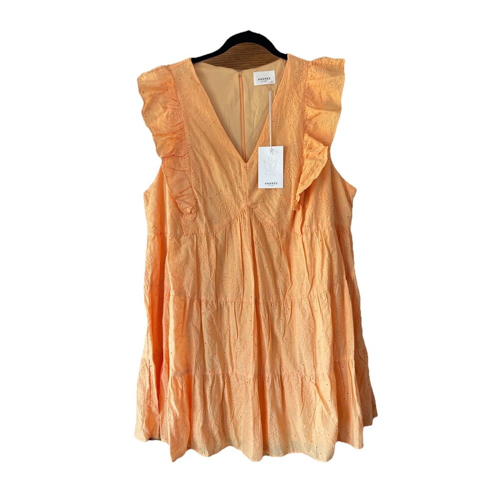 Andrée by Unit Sunkist Dress 2X Orange Eyelet Tiered Babydoll Mini Dress NWT
